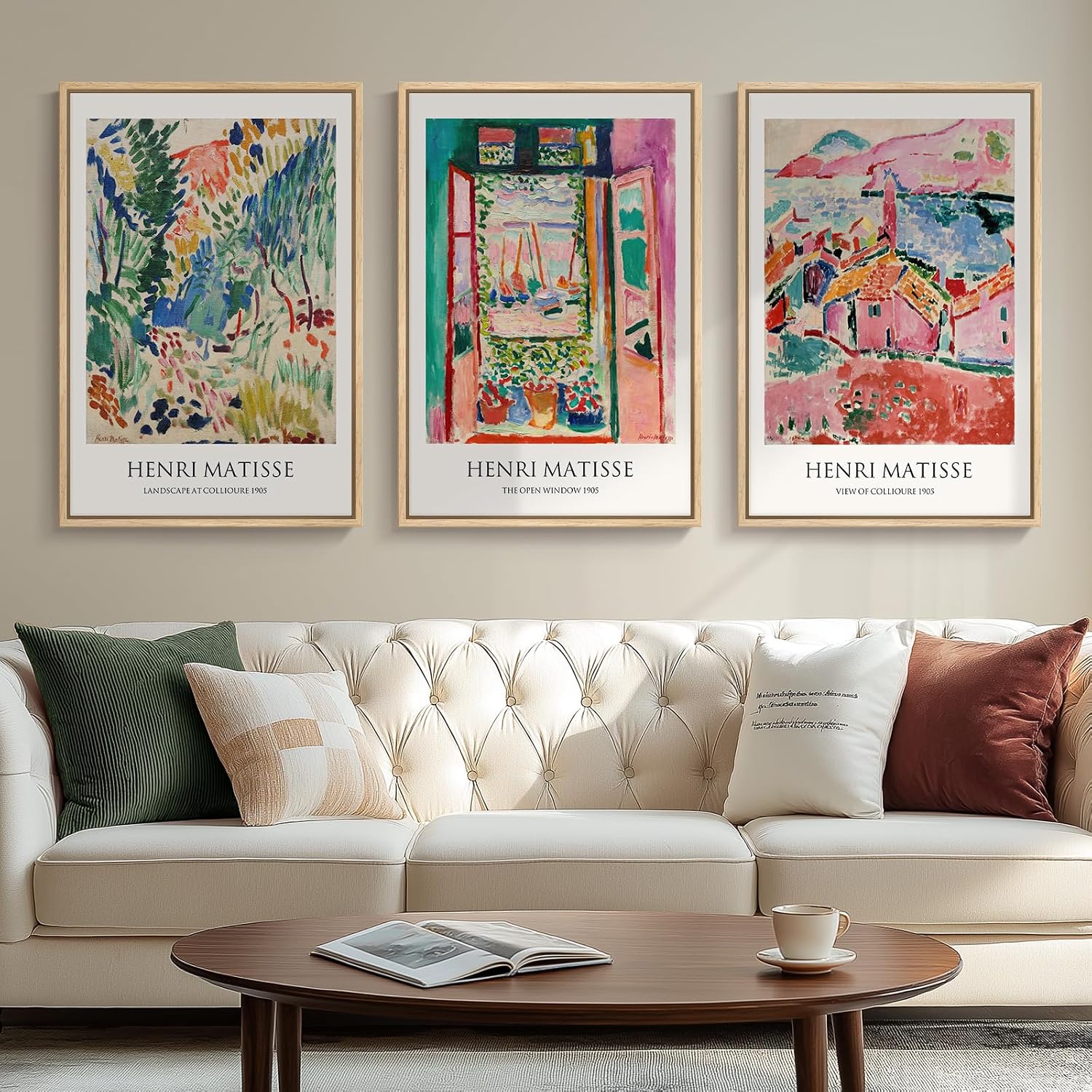 Henri Matisse Reproduction Print Set — 3 Framed Panels, 30 × 60 in Total