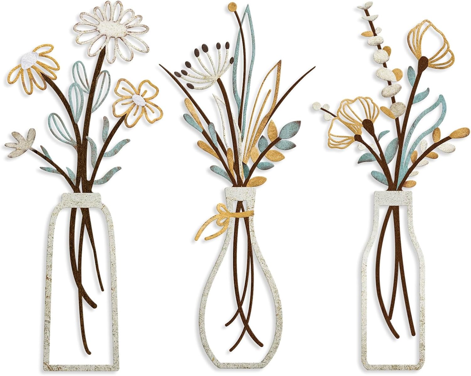 Metal Flower Wall Decor — Set of 3, Rustic Finish
