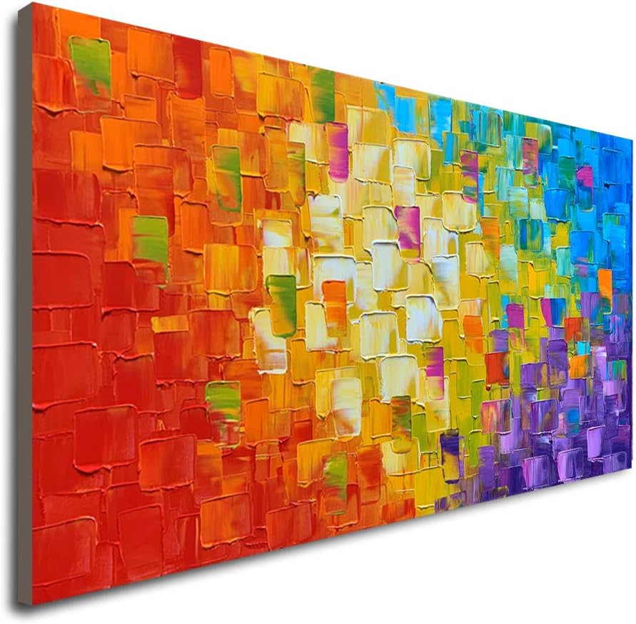 Palette-Knife Rainbow Canvas — Hand-Painted, 40 × 20 in Framed